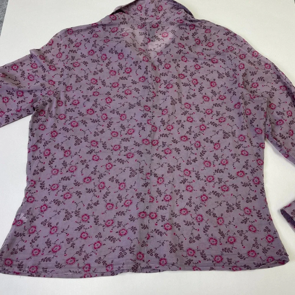 The Limited Purple Floral Cotton Button Down Shirt L Roll Tab Sleeve Hippie